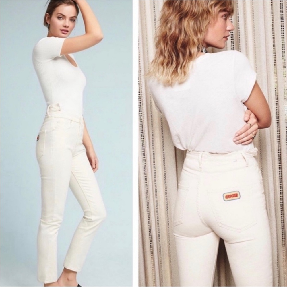 Mother 29 Jean The‎ Dazzler Shift Act Natural Ouch patch High Rise Cream Denim